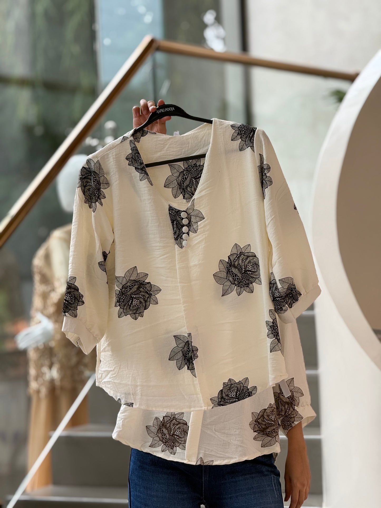 Floral button detail top