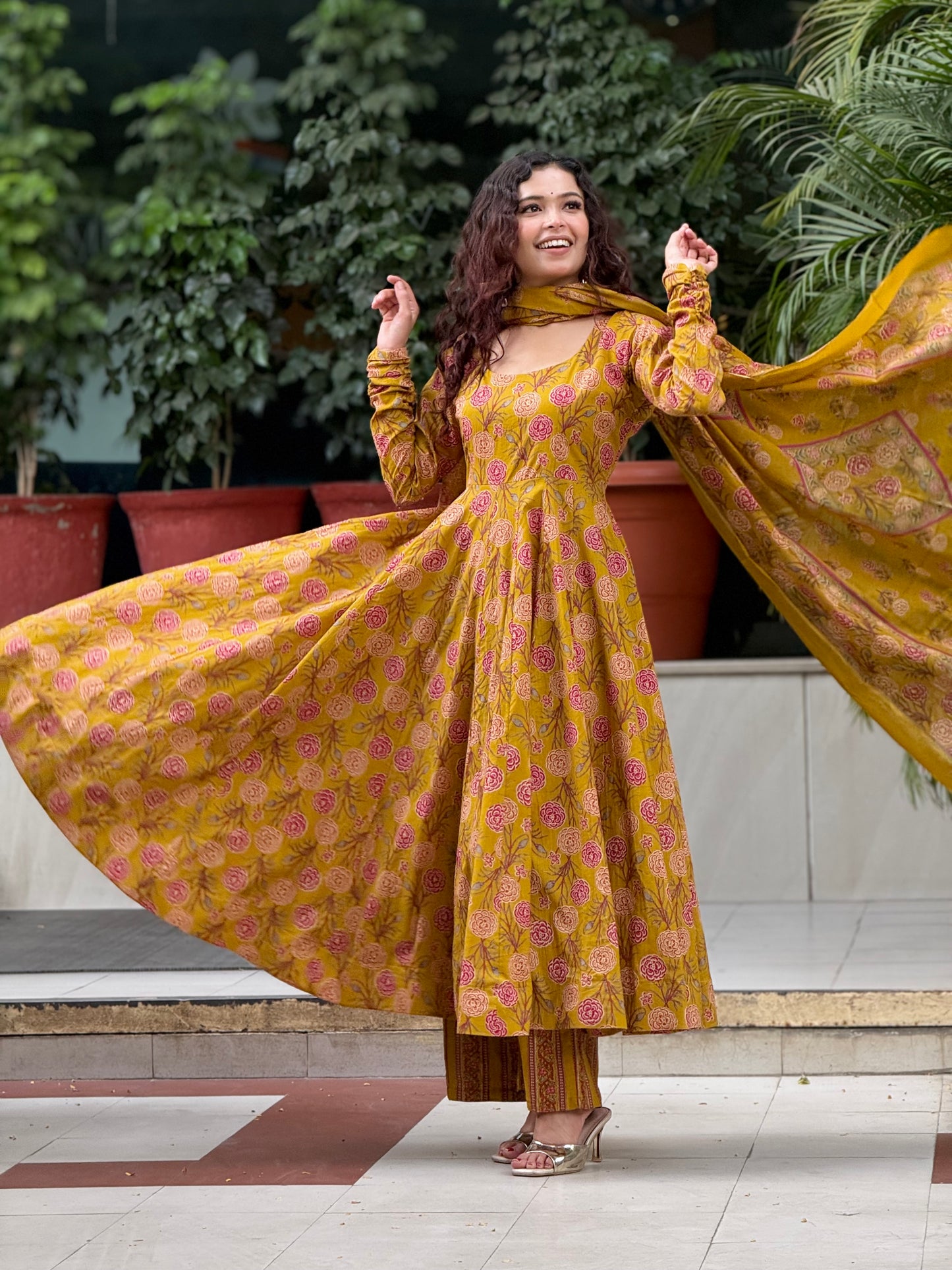 Anarkali pure cotton ghers suits set