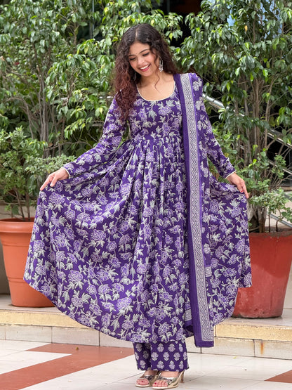Anarkali full sleeves cotton suit set