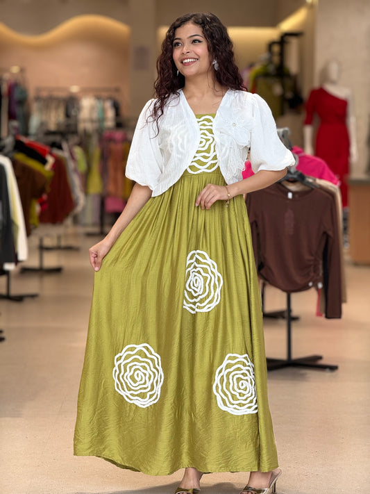 floor length partywear dress with jacket