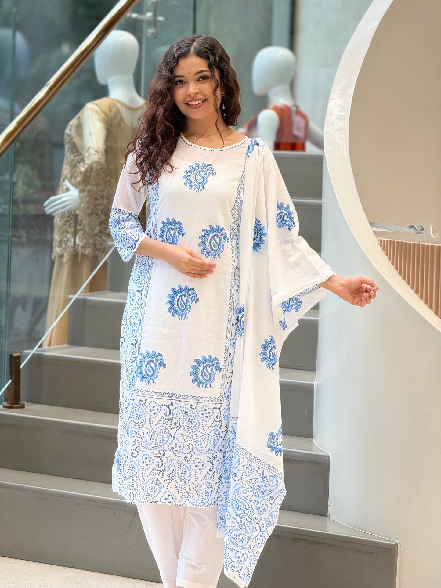 Peacock print 3 piece suit set