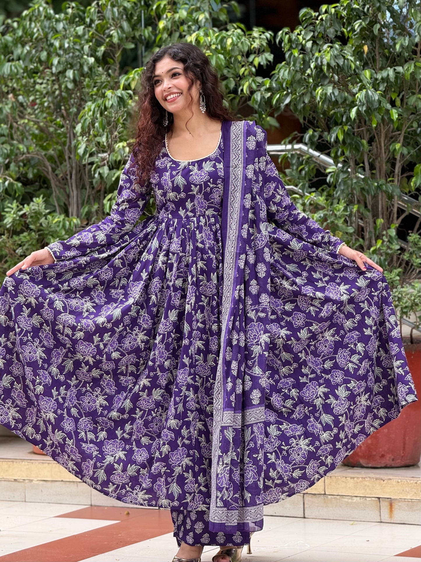 Anarkali full sleeves cotton suit set
