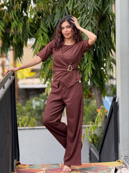 Co-Ord Set with Buckle Detail Top & Straight Pants