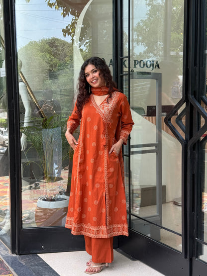 Embroidered Cotton Kurta Set with Dupatta
