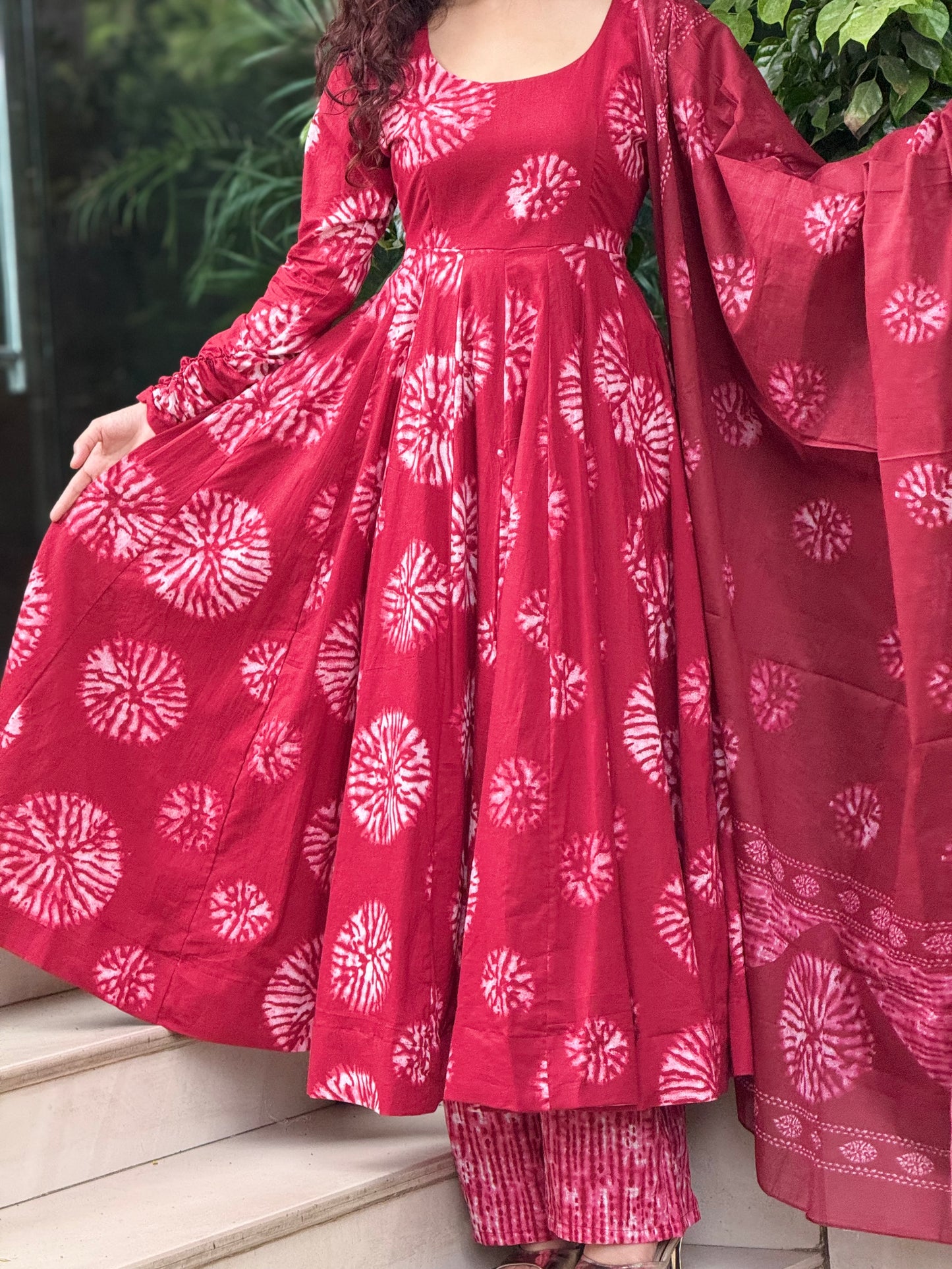 Anarkali ghera cotton suit set