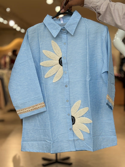 Pink Floral Applique Shirt Tunic