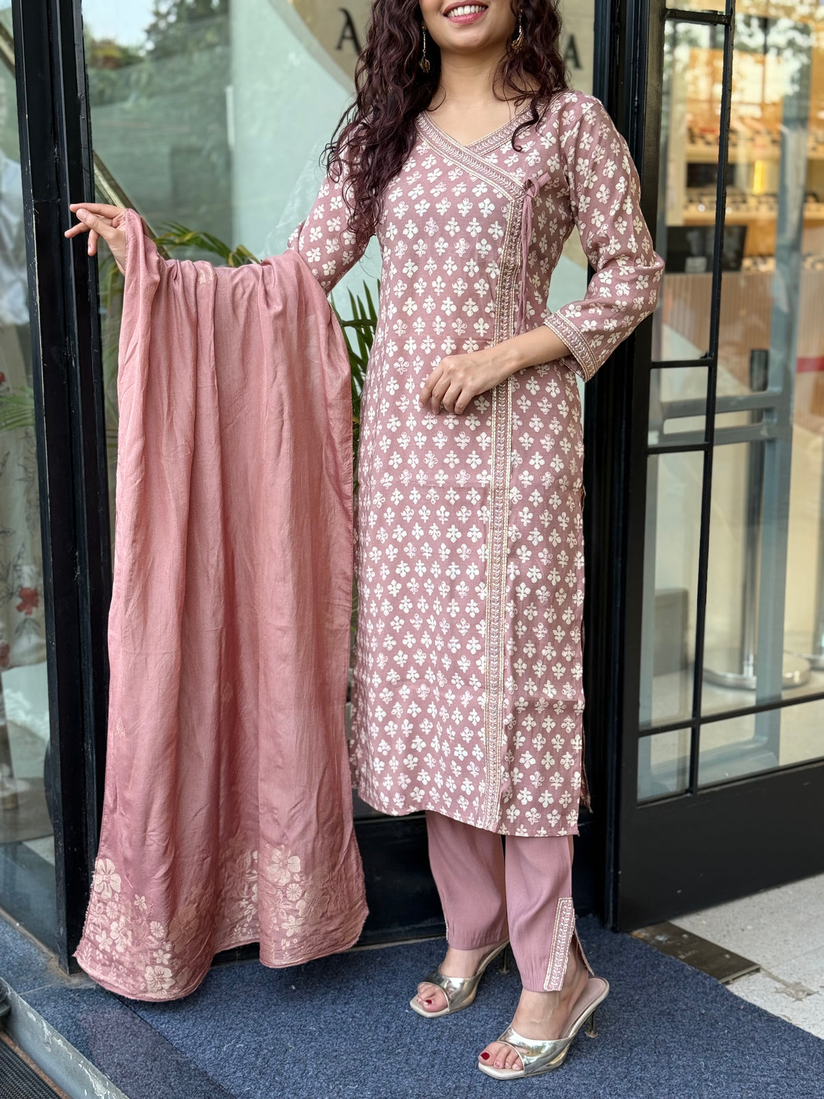 Angrakha pattern 2 piece suit set