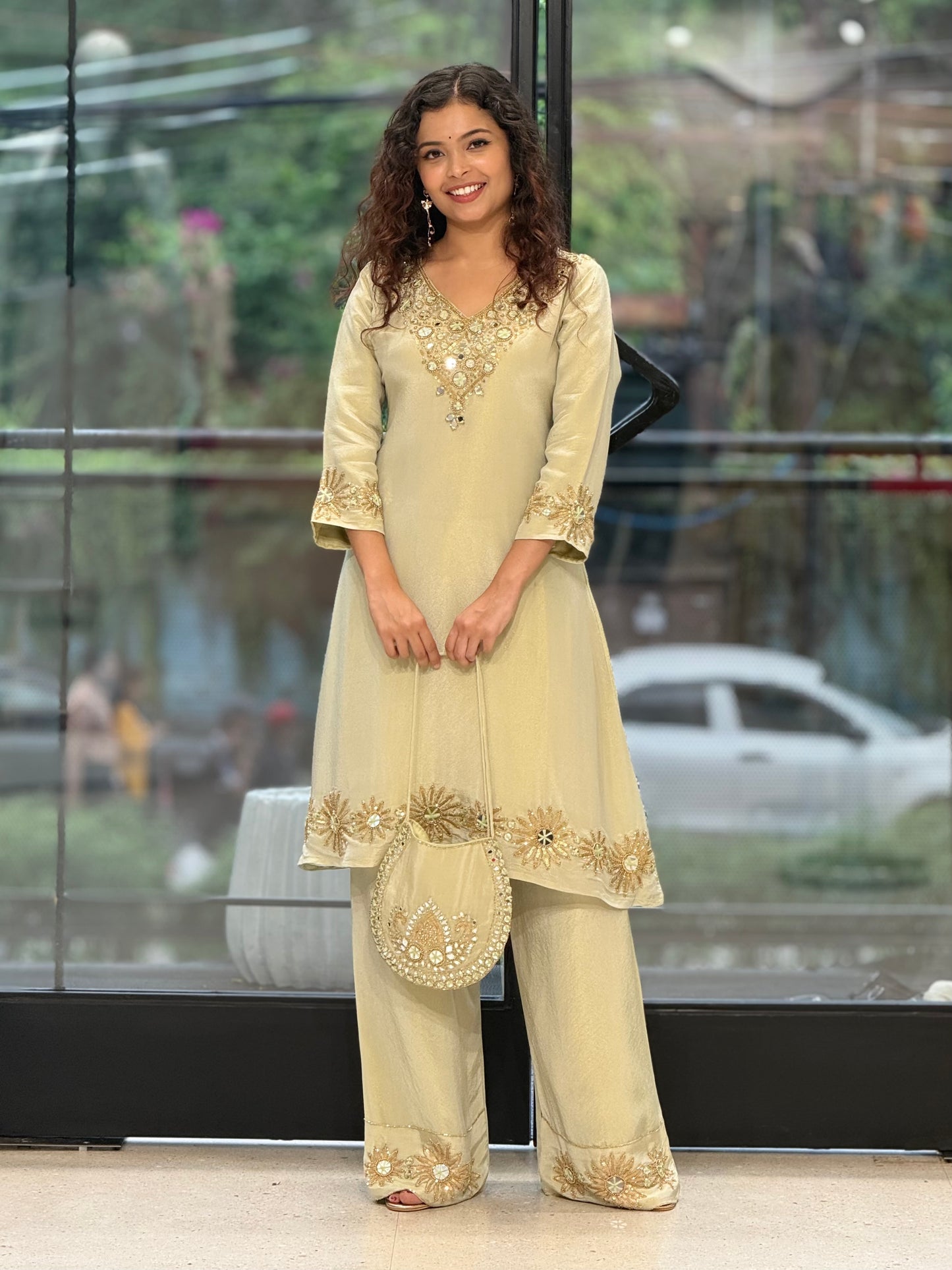 Handwork  Kurta Palazzo Set with Potli