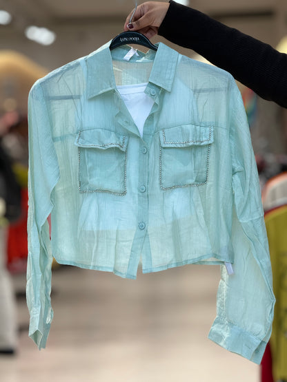 partywear stone work see through shirt