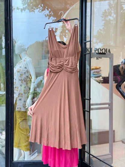 Ruched Mesh Midi Dress