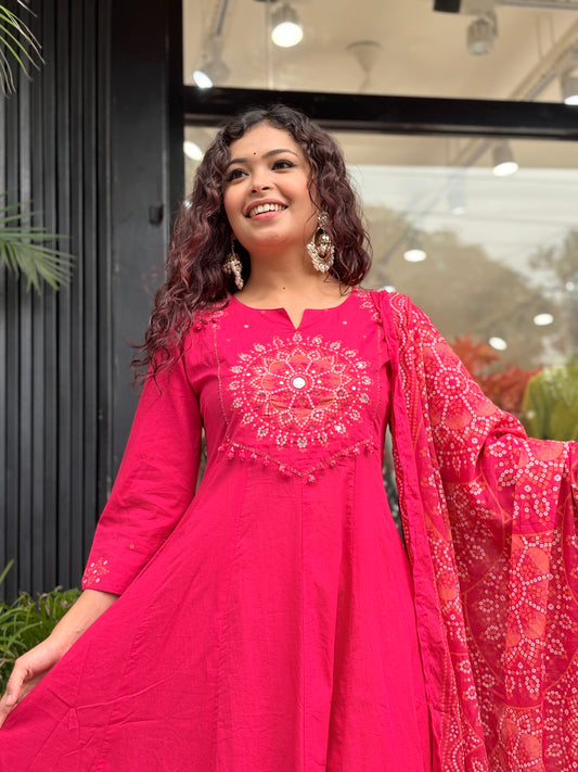 3 piece printed mirror work partywear suit set