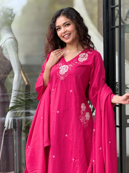 Embroidered Pure Cotton 3 Piece Suit