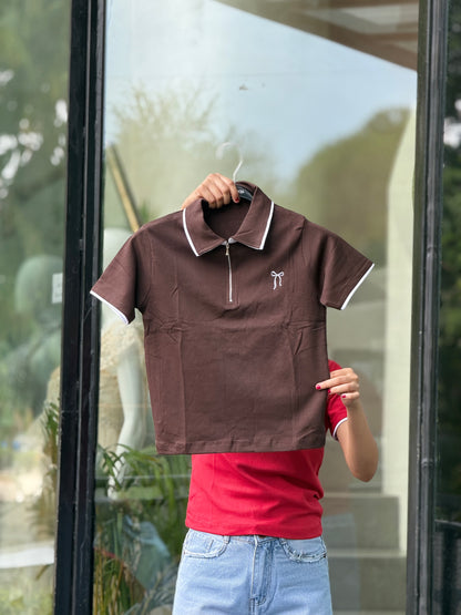 Bow detail polo top