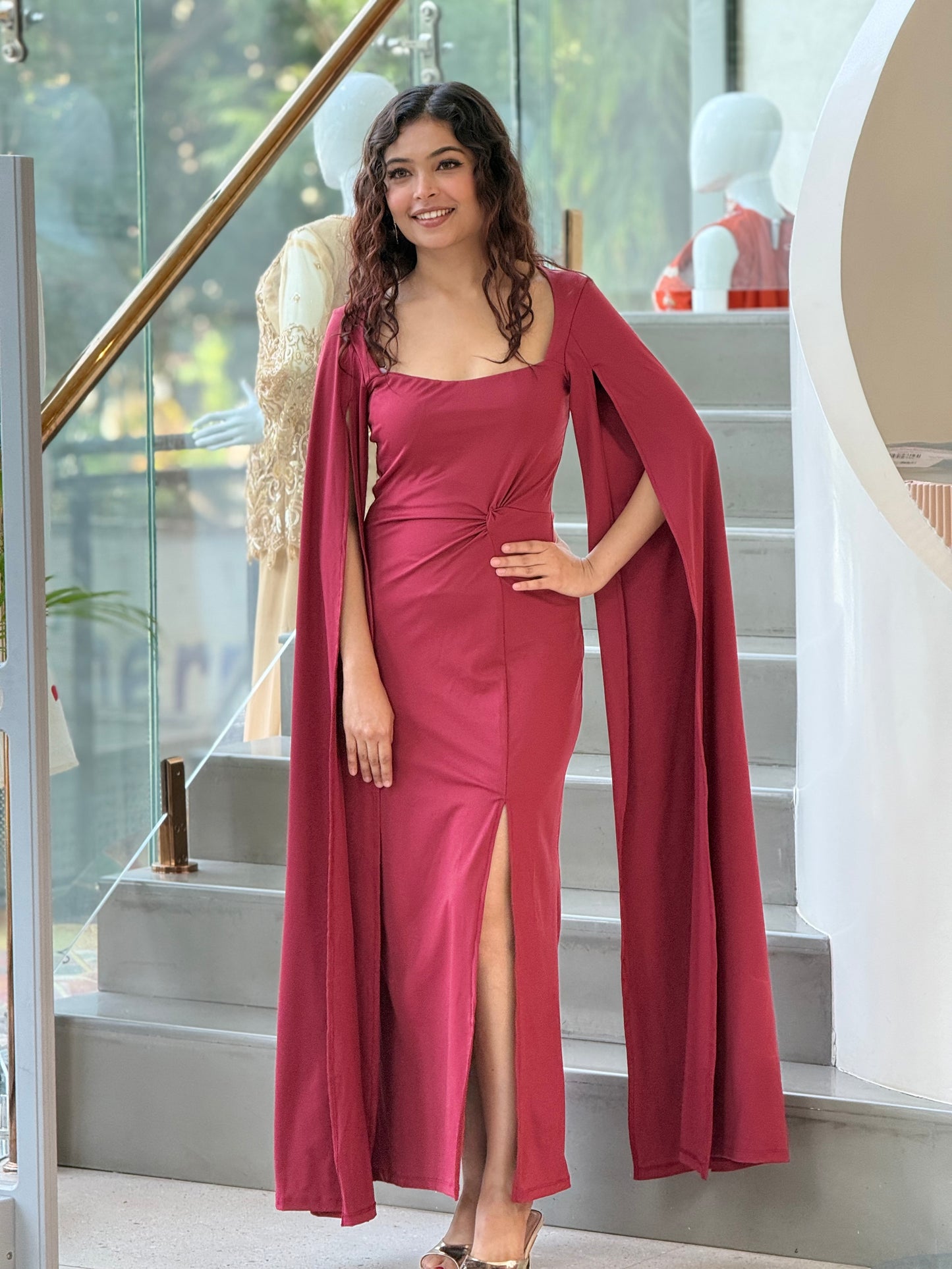 Fallen sleeves one piece dress