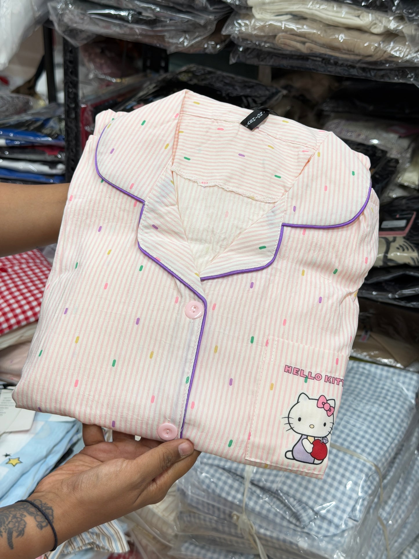 Hello kitty colourful dots 3 piece night dress