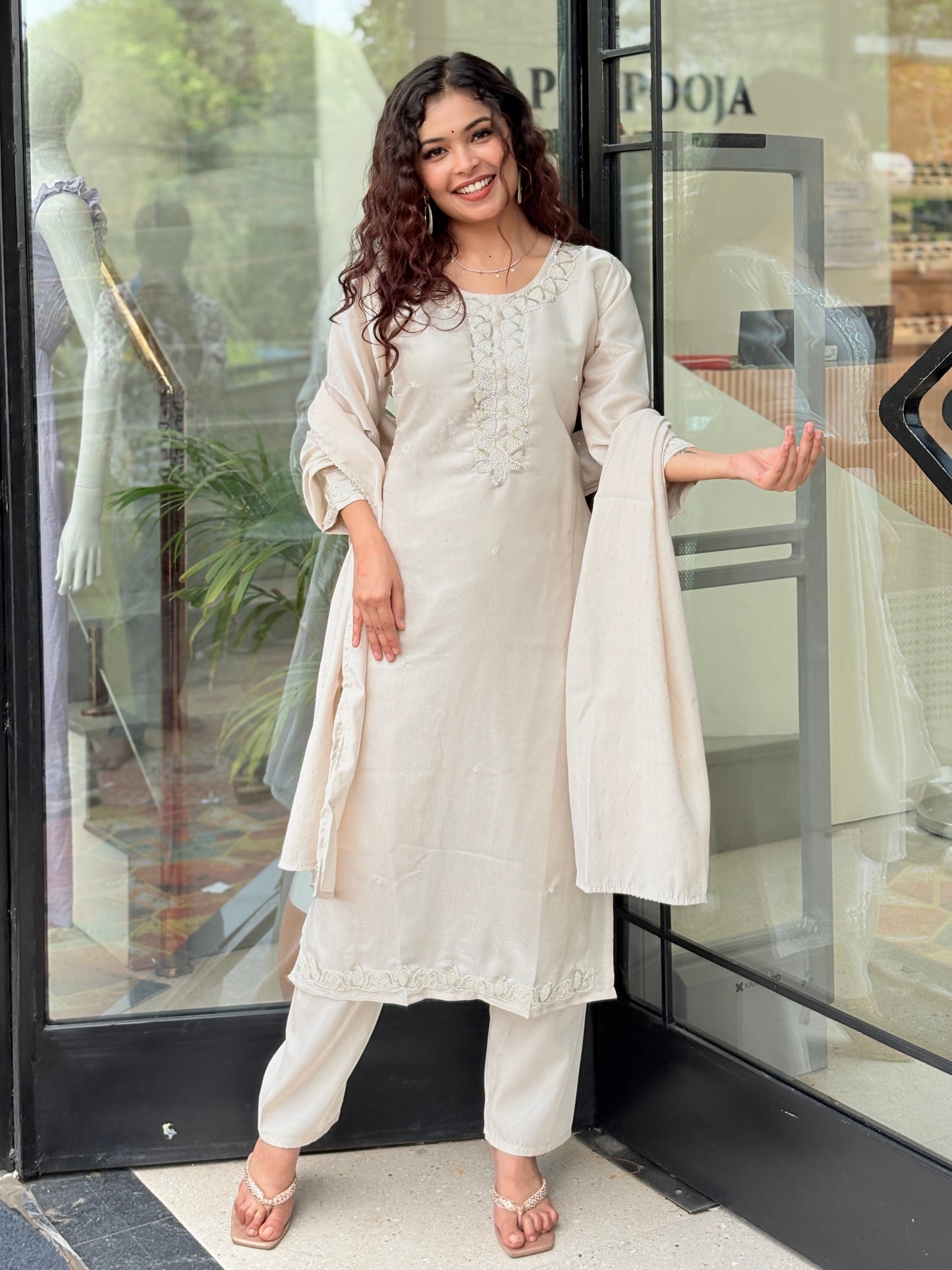 Hand work Kurta Pant Set with Dupatta