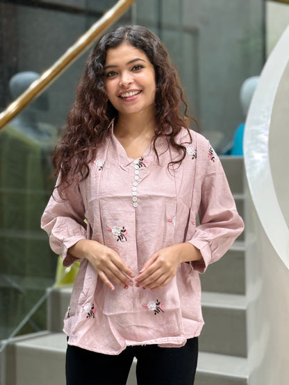 Embroidered top with button detail