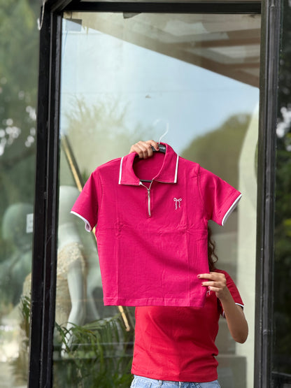 Bow detail polo top