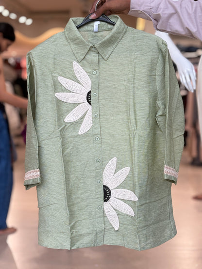 Pink Floral Applique Shirt Tunic