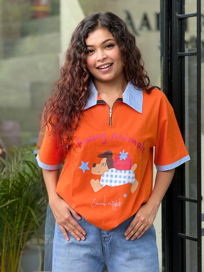 Graphic polo top