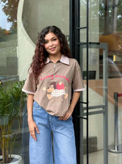 Graphic polo top