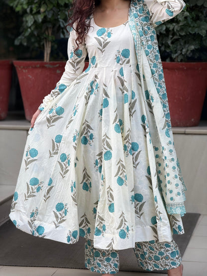 Anarkali ghera cotton suit set