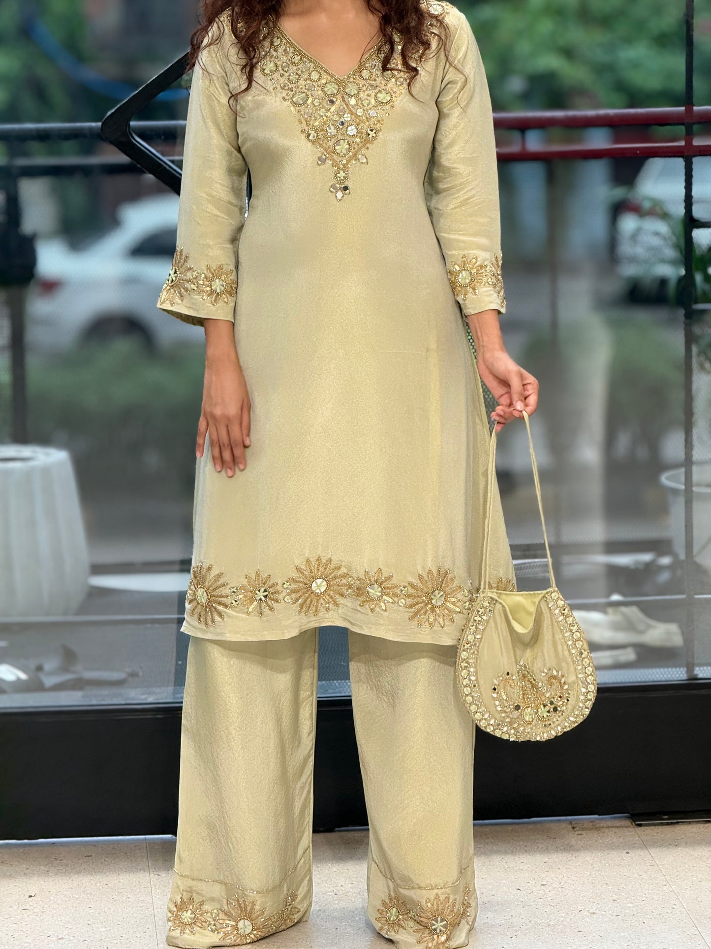 Handwork  Kurta Palazzo Set with Potli