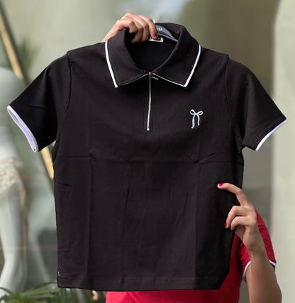 Bow detail polo top