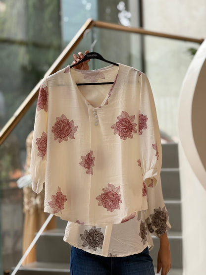 Floral button detail top