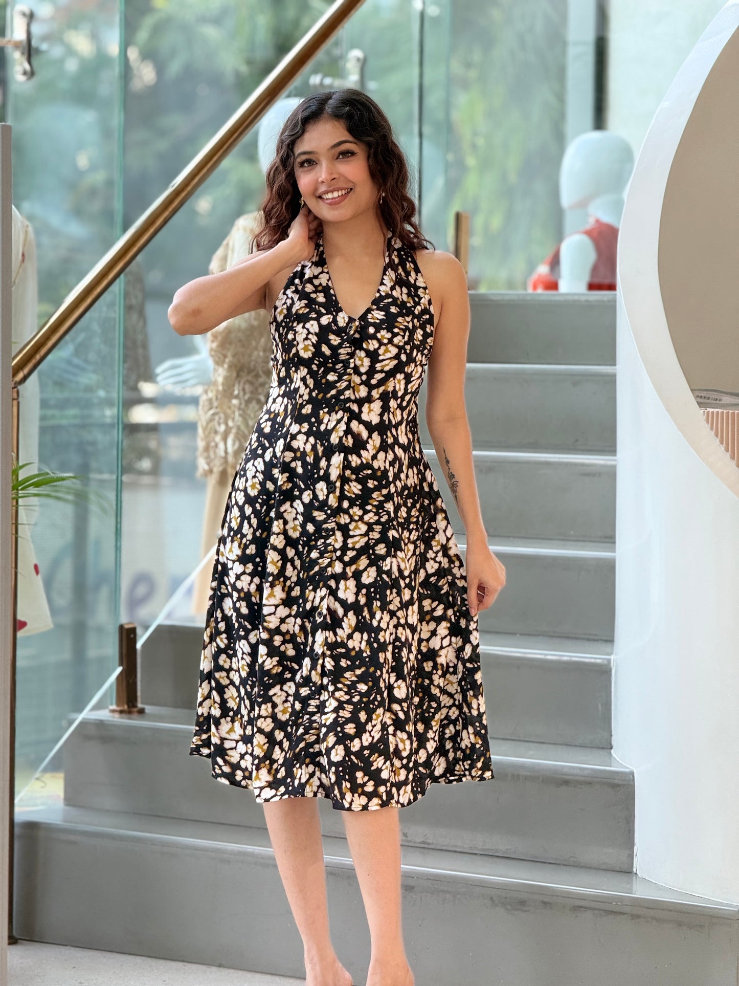 Floral halter neck know dress