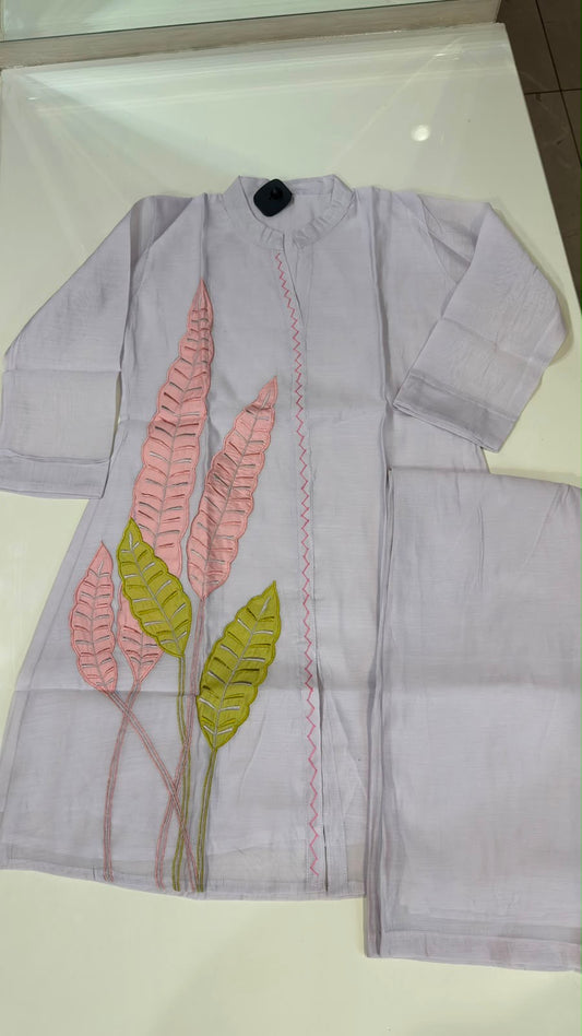 Leaf Embroidered kurti & trousers Set- Elegant Ethnic Co-ord