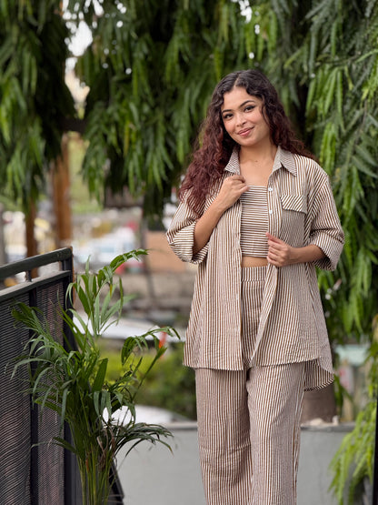3 piece co-ord set with inner, oversized shirt and pant