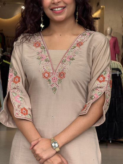 3 piece neck embroidered suit set