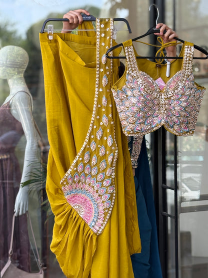 Ready-to-Wear Pre Draped Saree with Designer Embroidered Blouse