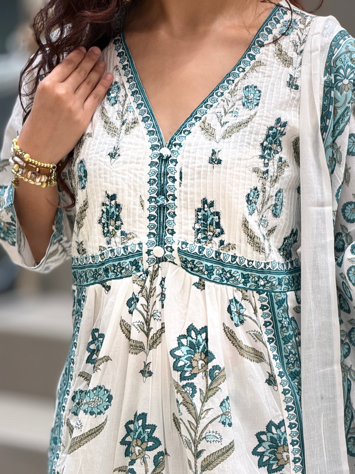 Floral Printed Cotton Suit Set with Dupatta