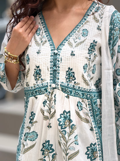 Floral Printed Cotton Suit Set with Dupatta