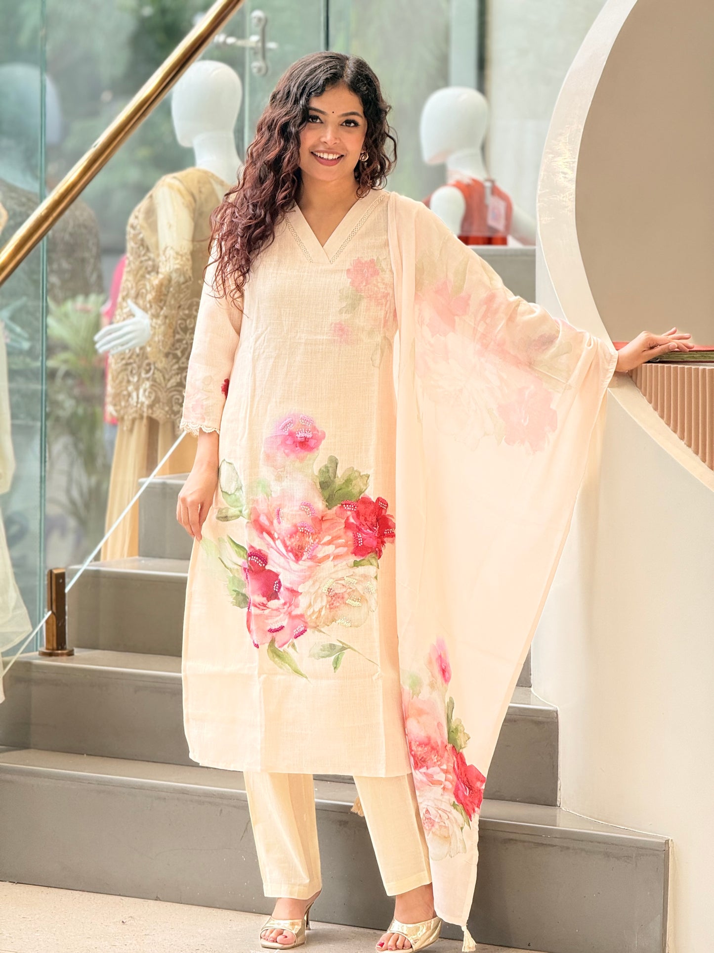 3 piece cotton floral suit set