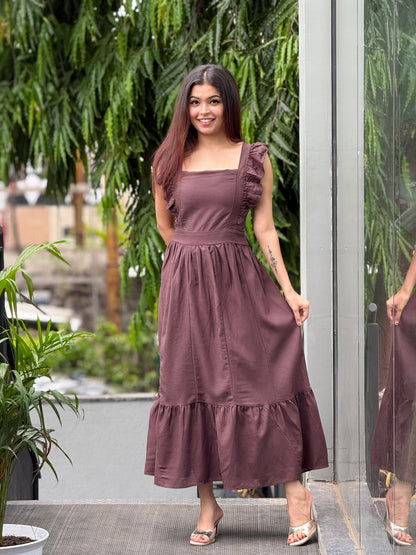 Ruffle sleeves one piece dress