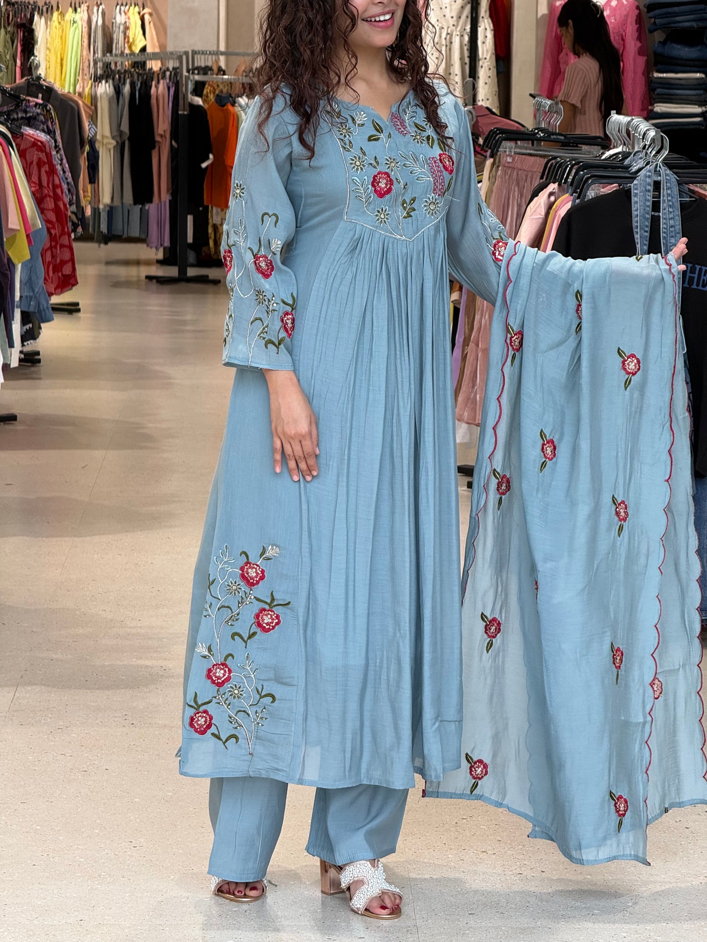 Sequence embroidered partywear 3 piece suit set