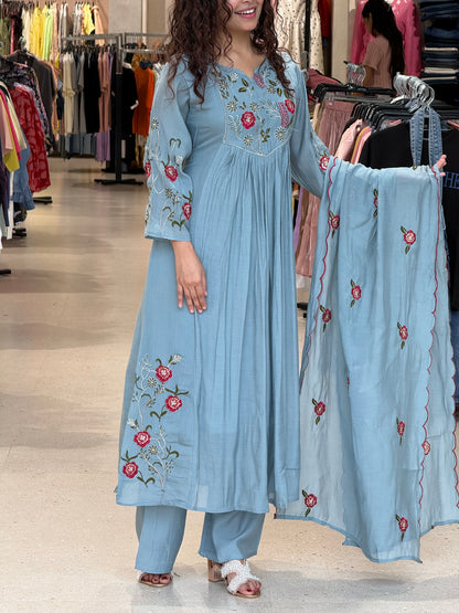 Sequence embroidered partywear 3 piece suit set