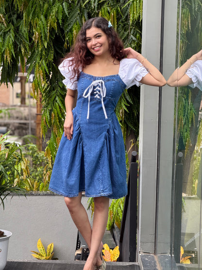 Denim Dress with Puff Sleeves