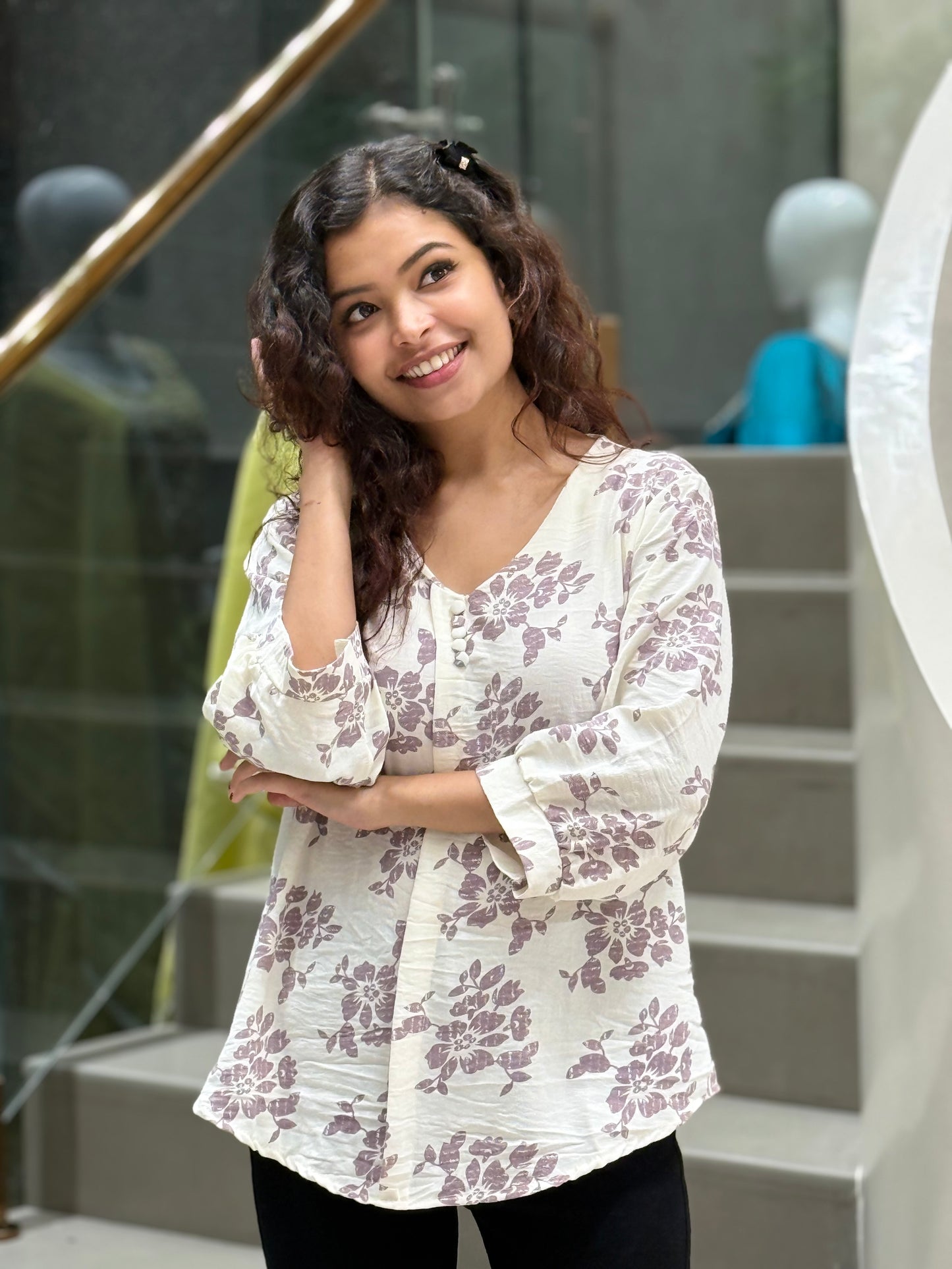 floral button detail top