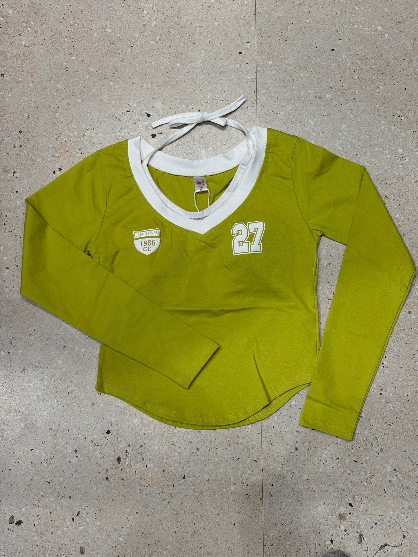 Tie-Up Padded Crop Top – Long Sleeve V-Neck Tee