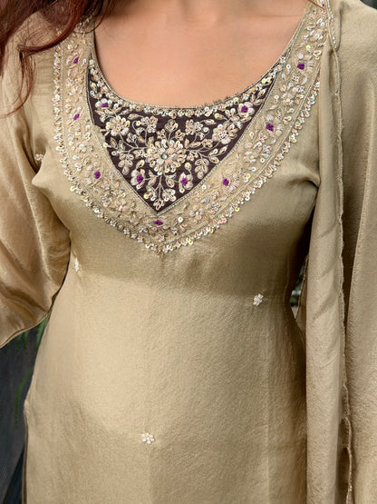 stone neckwork 3 piece partywear suit set