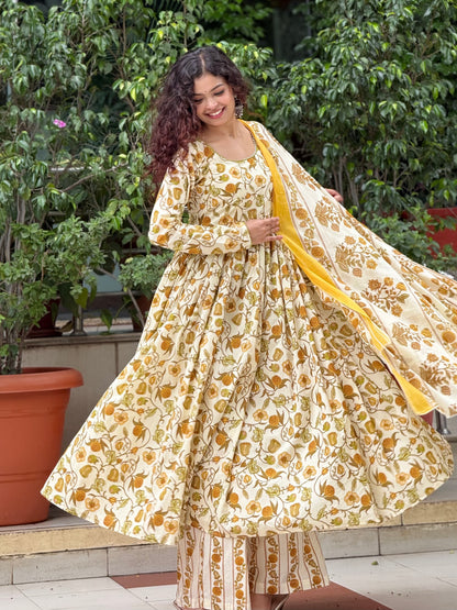 Anarkali full sleeves cotton suit set