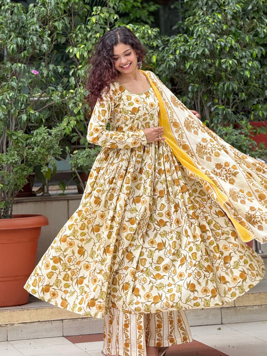 Anarkali full sleeves cotton suit set