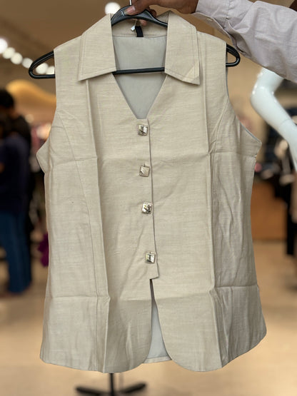 Black Tailored Sleeveless Waistcoat Top