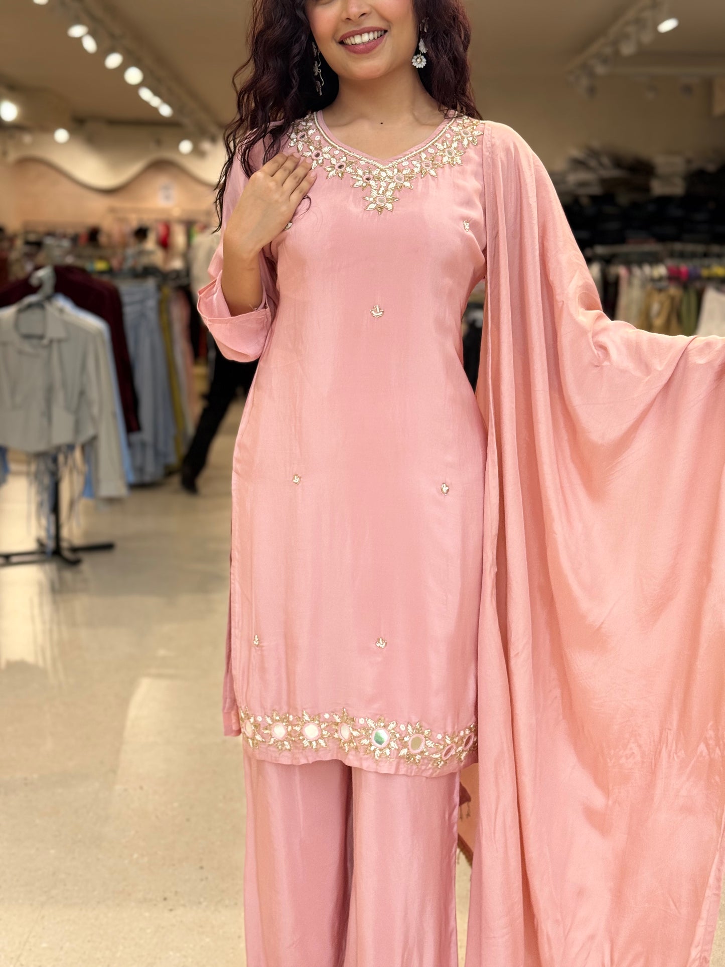 3 piece mirror work plazzo suit set