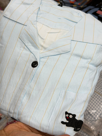 Sky blue with lining panther print 3 piece night dress