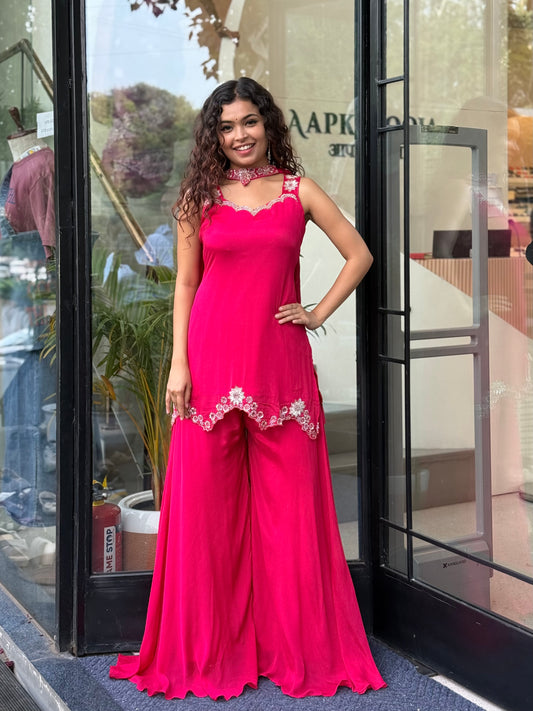 Partywear 3 piece plaazo suit set